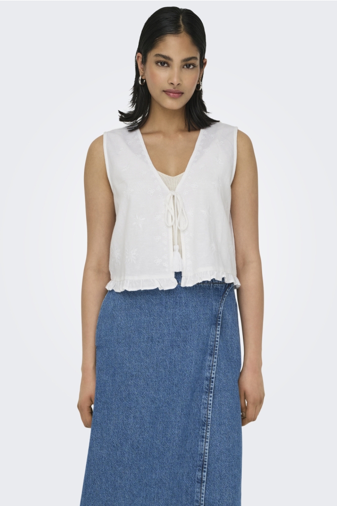 ONLJAKIRI LINEN S/L EMB VEST PTM 15346503 BRIGHT WHITE